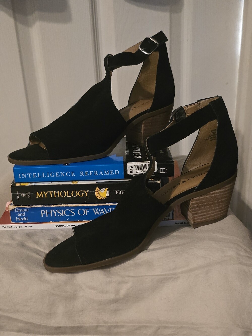 Lucky Brand Women’s 8M Black Suede Peep Toe Ankle Strap Block Heel Sandals